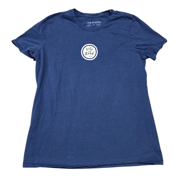 Life Is Good Tops - Life Is Good Women's Blue Crew Neck Short Sleeve Graphic T Shirt Size Large